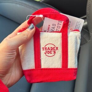 Trader Joe's Micro Canvas Tote Bag Red and White